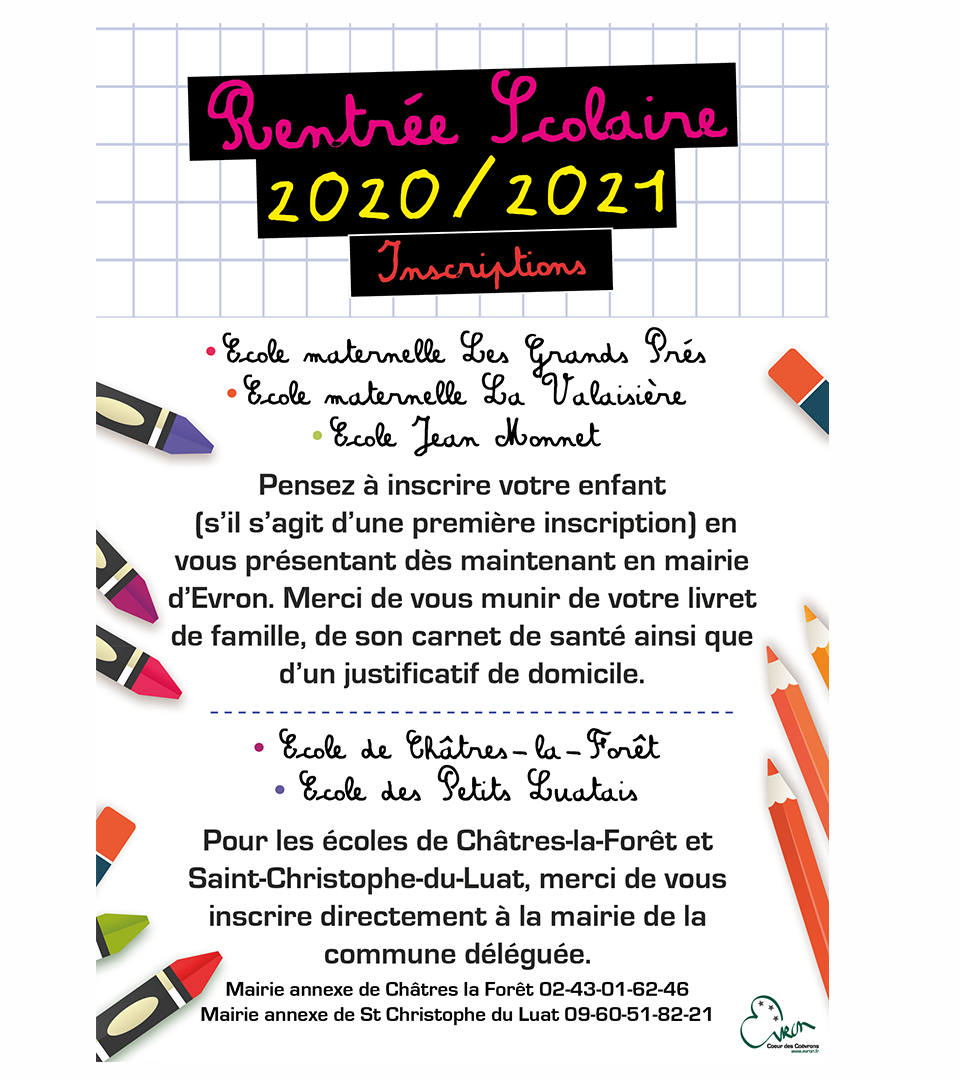 Inscriptions pour la rentrée scolaire 2020-2021
